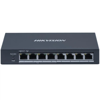 Коммутатор Hikvision DS-3E0508P-E на 8 гигабитных портов PoE неуправляемый в металлическом корпусе с грозозащитой