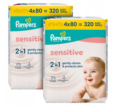 2 упаковки Pampers Sensitive — вологі серветки для дітей та немовлят, 640 шт.