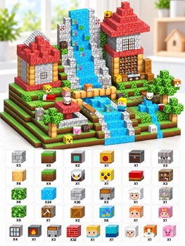 Детский магнитный конструктор в стиле Minecraft 200 деталей + 3 фигурки пиксельные магнитные кубики для мальчиков и девочек