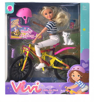 Кукла шарнирная YG Toys 56814 с велосипедом, котом и аксессуарами, 23 см, от 3 лет