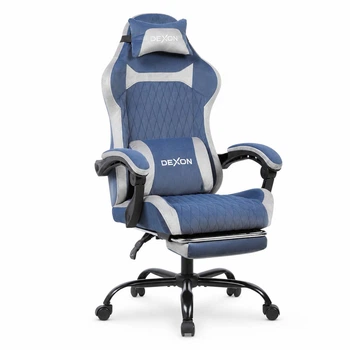 Геймерское кресло DEXON AURA RD-6072 с подставкой для ног, из велюра, металлическая крестовина, Синий