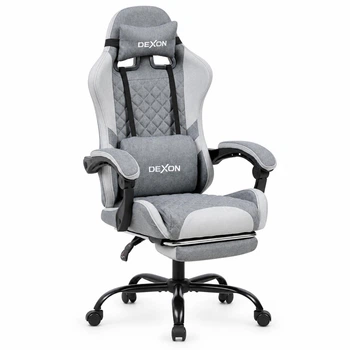 Геймерское кресло DEXON ORVEX RD-6072 с подставкой для ног, из льняной ткани, металлическая крестовина, Серый