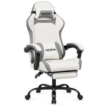 Геймерское кресло DEXON EVI RD-6072 с подставкой для ног, из экокожи, металлическая крестовина, Белый