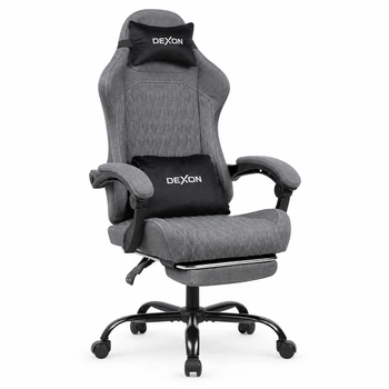 Геймерское кресло DEXON VELARIS RD-6072 с подставкой для ног, из льняной ткани + мягкие подушки из велюра, металлическая крестовина, Темно-серый