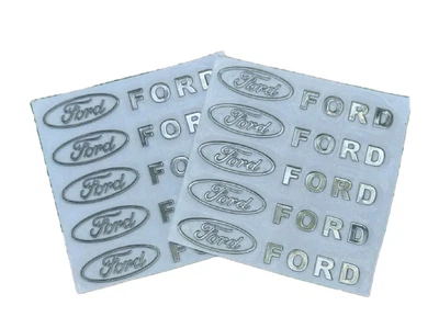 Набор металлических 3D наклеек Ford (логотип + надпись, хром, 10 шт)