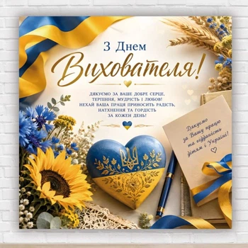 Паперовий плакат. З Днем вихователя. "Патріотична символіка" для садочка та дошкільних працівників, розмір 100х100 см