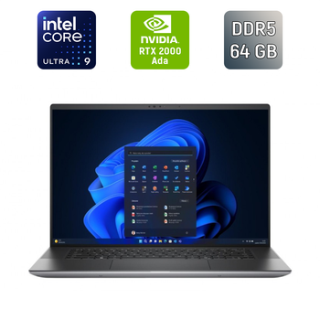 Мобильная рабочая станция Dell Precision 5690 / 16" (3840x2400) OLED Touch / Intel Core Ultra 9 185H (16 (22) ядра по 1.8 - 5.1 GHz) / 64 GB DDR5 / 512 GB SSD / nVidia RTX 2000 Ada, 8 GB GDDR6, 128-bit / WebCam / TouchID б/у