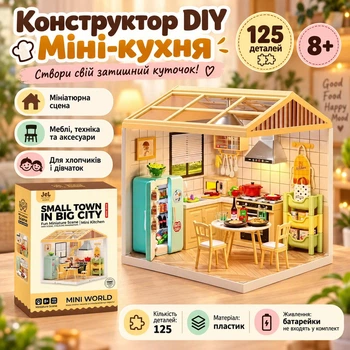 Конструктор DIY Мини-кухня 125 деталей, миниатюрный домик с мебелью и аксессуарами (10956)