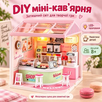 Конструктор DIY Мини-кофейня 138 деталей, миниатюрный домик-магазин с мебелью и аксессуарами (10958)