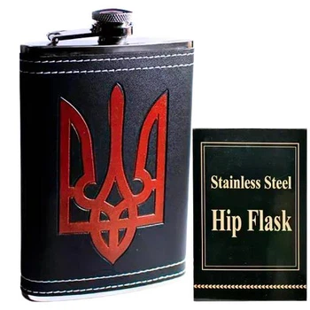 фляга UKR-14 (9 oz / 265 мл) у шкіряному оздобленні з Гербом України