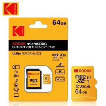 Карта памяти KODAK microSDXC 64GB UHS-I U3 V30 A1 (100 MB/s) с SD-адаптером - Высокоскоростная карта памяти для смартфонов, видеорегистраторов, экшн-камер и 4K Ultra HD видео