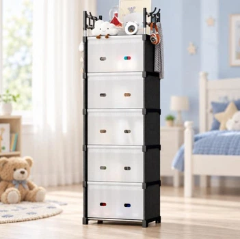 Комод дитячий пластиковий WFB06D 42x29x170 см / Вузька збірна шафа-органайзер з 5 ящиками та верхньою полицею / Шафа-стелаж