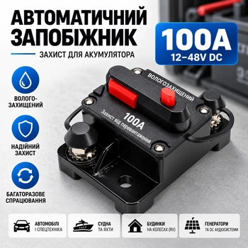 Автоматичний запобіжник 100 12–48V DC вологозахищений — автомат захисту для акумулятора