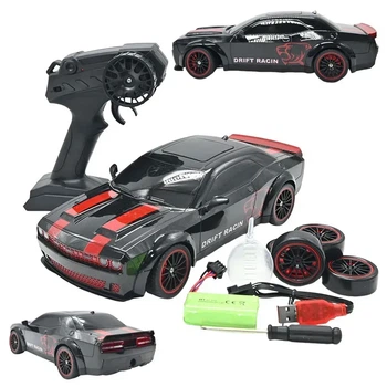 Дрифт Машина для дрифта на радиоуправлении Dodge Challenger Hellcat 4WD Свет, Пар, Неоновая подсветка Додж Хеллкет 27 см Чёрный