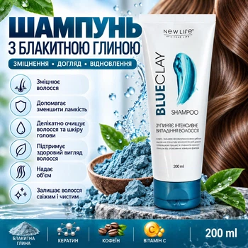 Шампунь для Волосся з Блакитною Глиною та Кератином Нове Життя (New Life) Зміцнення та Відновлення 200 мл