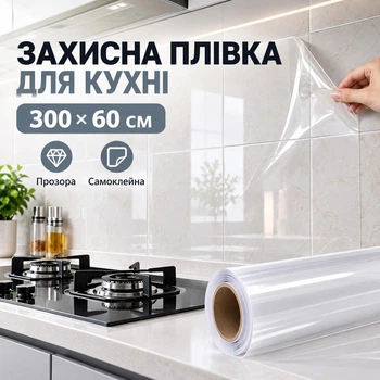 Прозрачная самоклеящаяся защитная плёнка для кухни 300×60 см, от жира, брызг и загрязнений