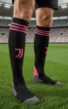 Гетри дитячі із символікою футбольного клубу SPOINT JUVENTUS HOME 2026, 27-35, чорно-рожеві