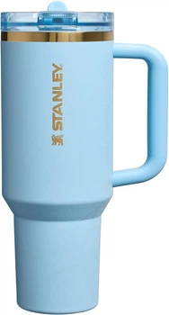Термокружка с трубочкой Stanley Quencher Flip Straw Tumbler 1,18 л Messi Striker Blue из нержавеющей стали, голубая