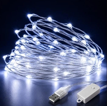 Светодиодная гирлянда Роса 10 м, 100 LED, 8 режимов, USB, белый, 1901-03