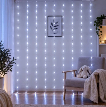 Гирлянда Водопад 144 LED, 1,5 × 1,5 м, белый, 8 режимов, 220 В, 1522-03