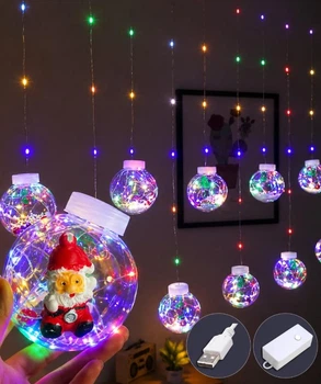 Гирлянда Штора-кульки Дід Мороз, 200 LED, 3 × 0,8 м, 8 режимів + USB, мультиколірна, 1816-01