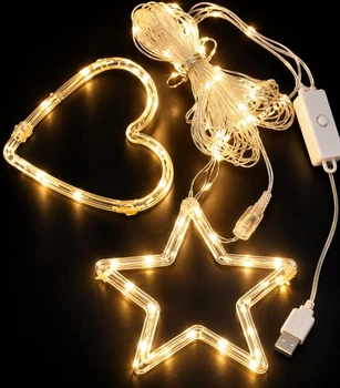 Гирлянда Штора-роса «Звёздочка с сердечком» 3 м × 1 м, 10 фигур, 200 LED, 8 режимов + USB, тёплый белый, 1949-07