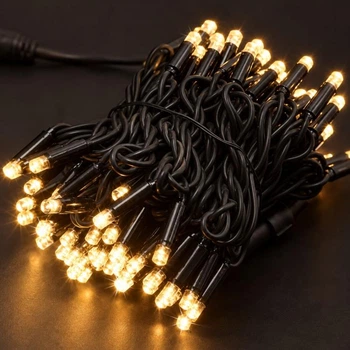 Уличная светодиодная гирлянда 100 LED, 10м, черный каучук 3,3 мм, теплый белый, 220 В, 1431-07