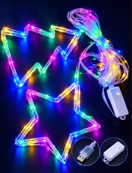 Гирлянда Штора-роса «Ёлочка и звёздочка» 3 м × 1 м, 10 фигур, 200 LED, 8 режимов + USB, мульти, 1948-01