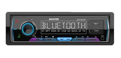 Автомагнітола 1DIN BAXSTER BSF-5531BT (Bluetooth/2USB/MicroSD/AUX/FM/SWI) RGB/знімна панель + пульт