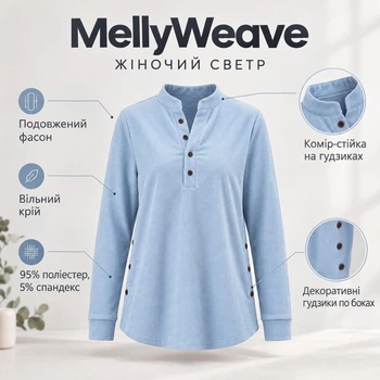 Женский удлиненный свитер свободного кроя MellyWeave, голубой, размер L-XL