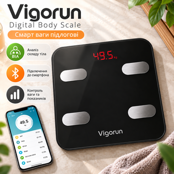 Умные напольные весы Vigorun Digital Body Scale до 180 кг питание 3 х AAA смарт-весы с Bluetooth диагностические электронные весы для измерения состава тела