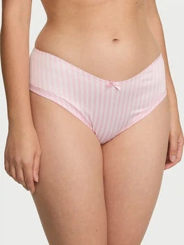 Трусики чікі Victoria's Secret Tease Satin Lace-Trim Cheeky Panty М Рожева смужка (27403093)
