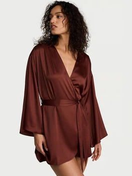Халат Victoria's Secret Satin Short Robe Dark Chili M/L Бордовий (27178932D)