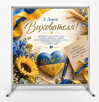Баннер. С Днем воспитателя. "Патриотическая символика" для садика и дошкольных работников размер 2х2 м