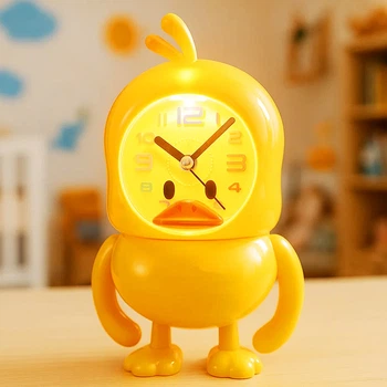 Детский ночник-копилка Little Duck с будильником 28х14 см Желтый светодиодный светильник для обучения финансовой грамотности и спокойного сна