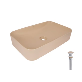 Раковина накладная Qtap Tern 610x350x135 мм, Beige, прямоугольная, с донным клапаном QTTER188SB49790 QTAP QTTER188SB49790