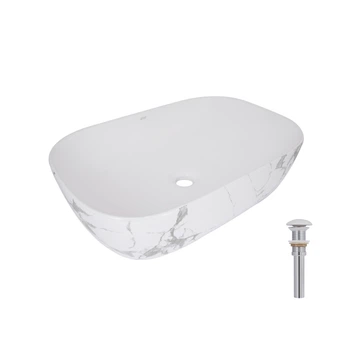 Раковина накладная Qtap Robin 600x390x150 мм, Marble, прямоугольная, с донным клапаном QTROB188MR49788 QTAP QTROB188MR49788