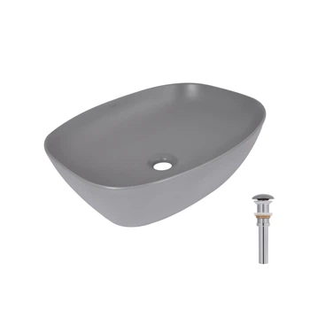 Раковина накладная Qtap Cardinal 500х380х140 мм, Stone grey, прямоугольная, с донным клапаном QTCAR188SG49824 QTAP QTCAR188SG49824