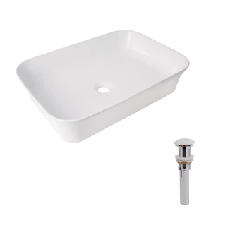 Комплект Qtap Virgo N: раковина накладная 560x380x130 мм, White, прямоугольная + донный клапан Pop-up PU02 QTAP QT18116308W48462