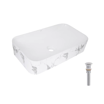 Раковина накладная Qtap Tern 610x350x135 мм, Marble, прямоугольная, с донным клапаном QTTER188MR49791 QTAP QTTER188MR49791