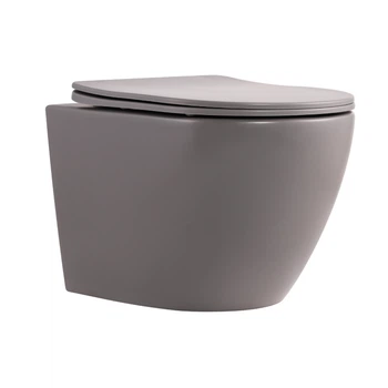 Унитаз подвесной Qtap Robin Ultra Quiet 520×365×340 мм, Stone grey, с сиденьем Slim Duroplast / Soft-close / Quick Release QTROB26SG48996 QTAP QTROB2