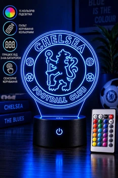 Светильник ночник «Логотип футбольного клуба Челси Chelsea» лампа с пультом, подарок для футбольных болельщиков (7 цветов 4 режима) (3DP192)