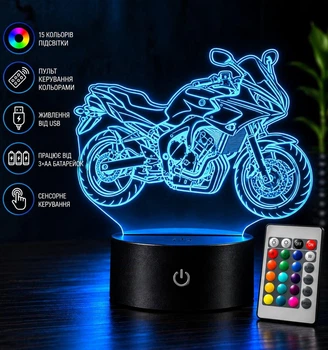 Ночник светильник Мотоцикл Yamaha FZ6-S Fazer на подарок байкеру и мотоциклисту. 3D лампа с Led-подсветкой (7 цветов 4 режима) (3DP171)