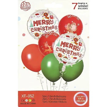 Набір новорічних повітряних куль Merry Christmas з Дідом Морозом оленями та принтом 7 шт XT-052