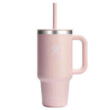 Термокухоль Hydro Flask Travel Tumbler Clear Lid з нержавіючої сталі з кришкою та трубочкою для холодних напоїв, 950 мл, рожевий