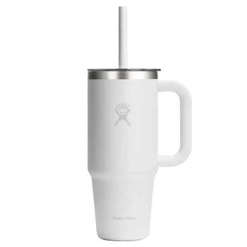 Термокухоль Hydro Flask Travel Tumbler Clear Lid з нержавіючої сталі з кришкою та трубочкою для холодних напоїв, 700 мл, білий