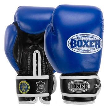 Рукавички боксерські професійні на липучці шкіряні ФБУ BOXER Profi BO-2001 Синьо-чорний 10 унцій