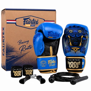 Боксерский набор 4в1 TWN перчатки боксерские бинты скакалка и эспандер FAIRTEX BO-6662 Синий 12 унций