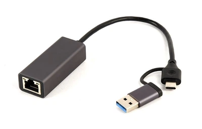 Гігабітний мережевий адаптер USB type-A / type-C (комбо конектор), сірий (A-USB3AC-LAN-01)