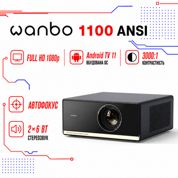 Проектор портативний Full HD Wanbo X5 Pro 2025 – 1100 ANSI лм, Google TV, автофокус, Wi-Fi, Bluetooth, темно-синій